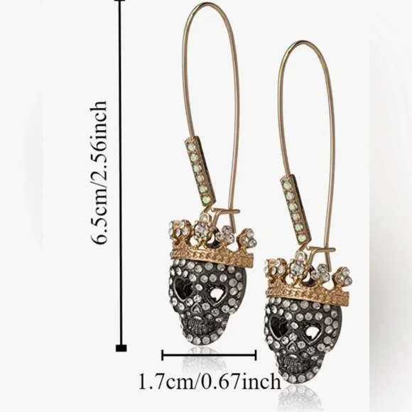 Skull and Crown Earrings with Crystals - Picture 4 of 4